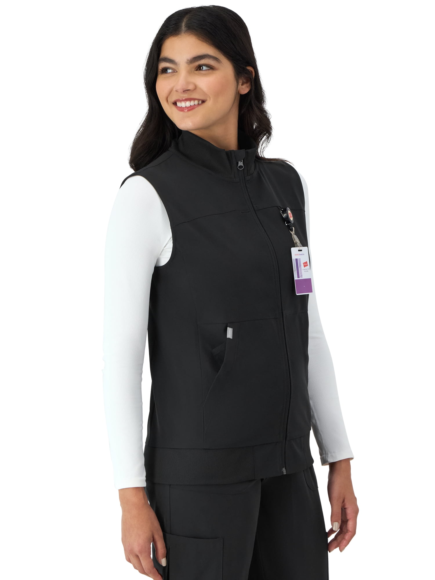 Hanes Womens Scrubs Zip-Front Scrub Vest, Pockets, Comfort Fit, Inner Pocket, Sizes XS-3XL