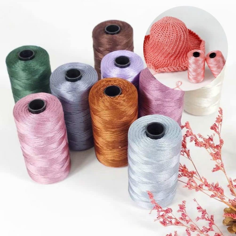 NANAHuang 3 Rolls Crocheting Yarn Cord Polyester Crochet Yarn 2.0mm Cord Thin Ice Cotton Thread Handmade Craft Yarn for Hand Knitting Bag Hat Shoes (Beige)
