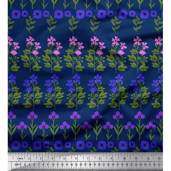 Soimoi Polyester Crepe Fabric Leaves & Floral Clip Art Print Sewing Fabric Yard 52 Inch Wide