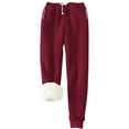 thumbnail image 2 of Womens Sweatpants Winter Warm Sherpa Fleece Lined Pants Casual Loose Drawstring Thermal Joggers with Pockets Deep Red L, 2 of 3