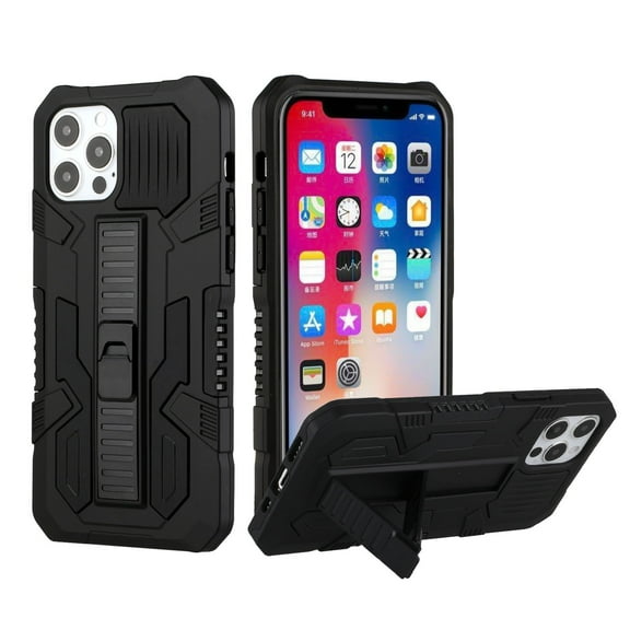 For iPhone 13 Pro Rocker Kickstand Tough Shockproof Hybrid Case Cover - Black