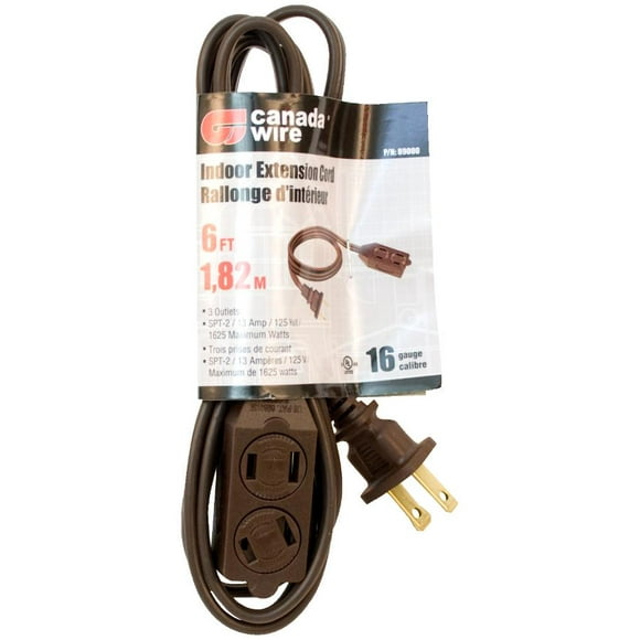 3 Outlet Indoor Extension Cord - Brown, 6'