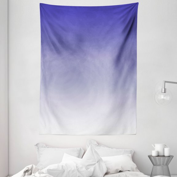 Ombre Tapestry, Twilight in the Morning Inspired Color Ombre Design Digital Print Room Decorations, Wall Hanging for Bedroom Living Room Dorm Decor, 60W X 80L Inches, Indigo White, by Ambesonne