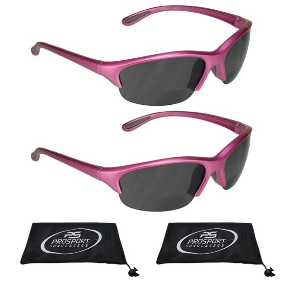 proSPORT Bifocal Reader Sunglasses for Men & Women | Semi Rimless ANSI Z87 Safety Rated Protective Sunglasses| Pink Frame Smoke Lens