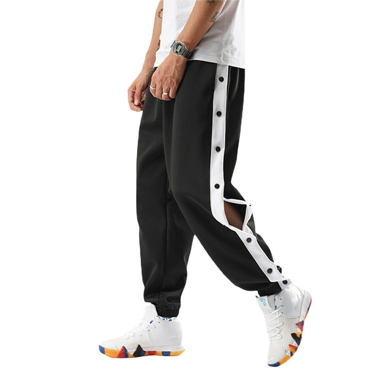 Men's Trousers Elastic Waistband Sides Buttons Workout Jogger Pants  Sweatpants Sport Pants