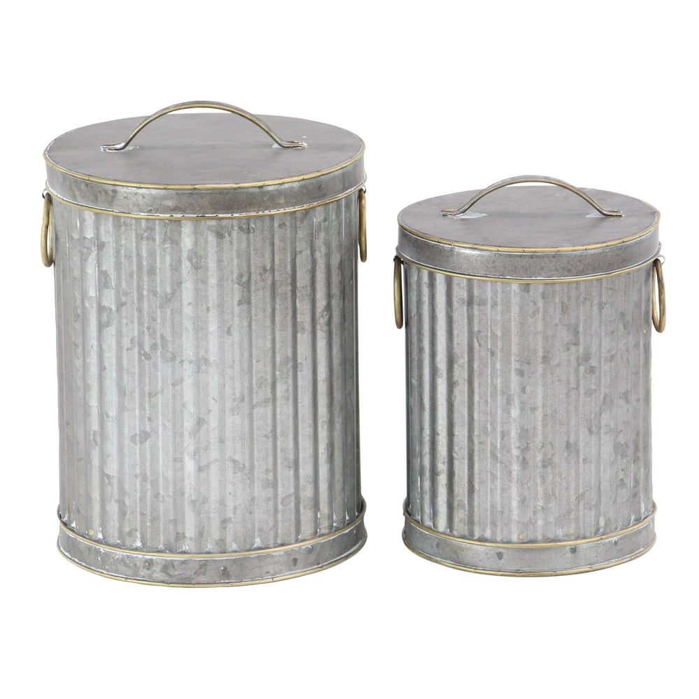 Decmode Industrial Gray Corrugated Metal Trash Cans With Lid, Gray
