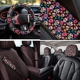 thumbnail image 4 of Binienty Floral Sugar Skull Car Seat Covers Front And Backseat with Matching Console Armrest Cushion Steering Wheel Cover Seat Belt Cushion Pad Headrest Covers 14 Piece Automotive Interior Decor Set, 4 of 7