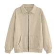 thumbnail image 5 of Full Zip Up Sweatshirt Women No Hood - Oversized Loose Casual Long Sleeve Collared Jacket 2026 Fall Winter Clothes Khaki S, 5 of 6