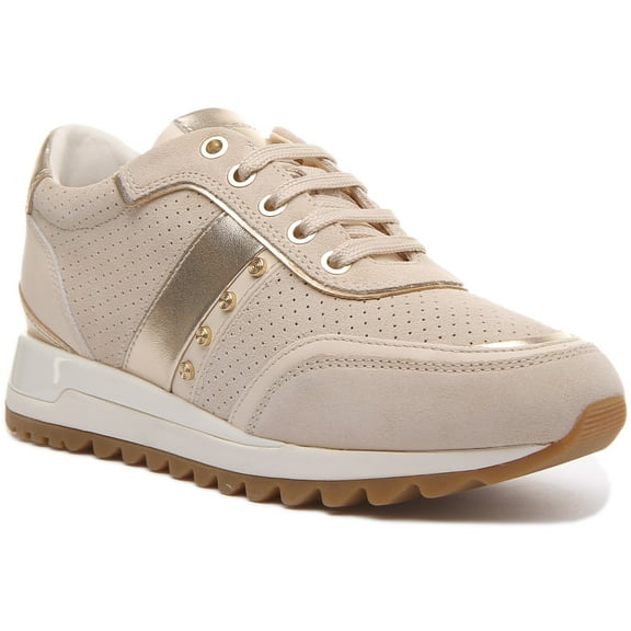 Geox D Tabelya A Women's Low Top Lace Up Casual Leather Sneakers In Beige Size 6