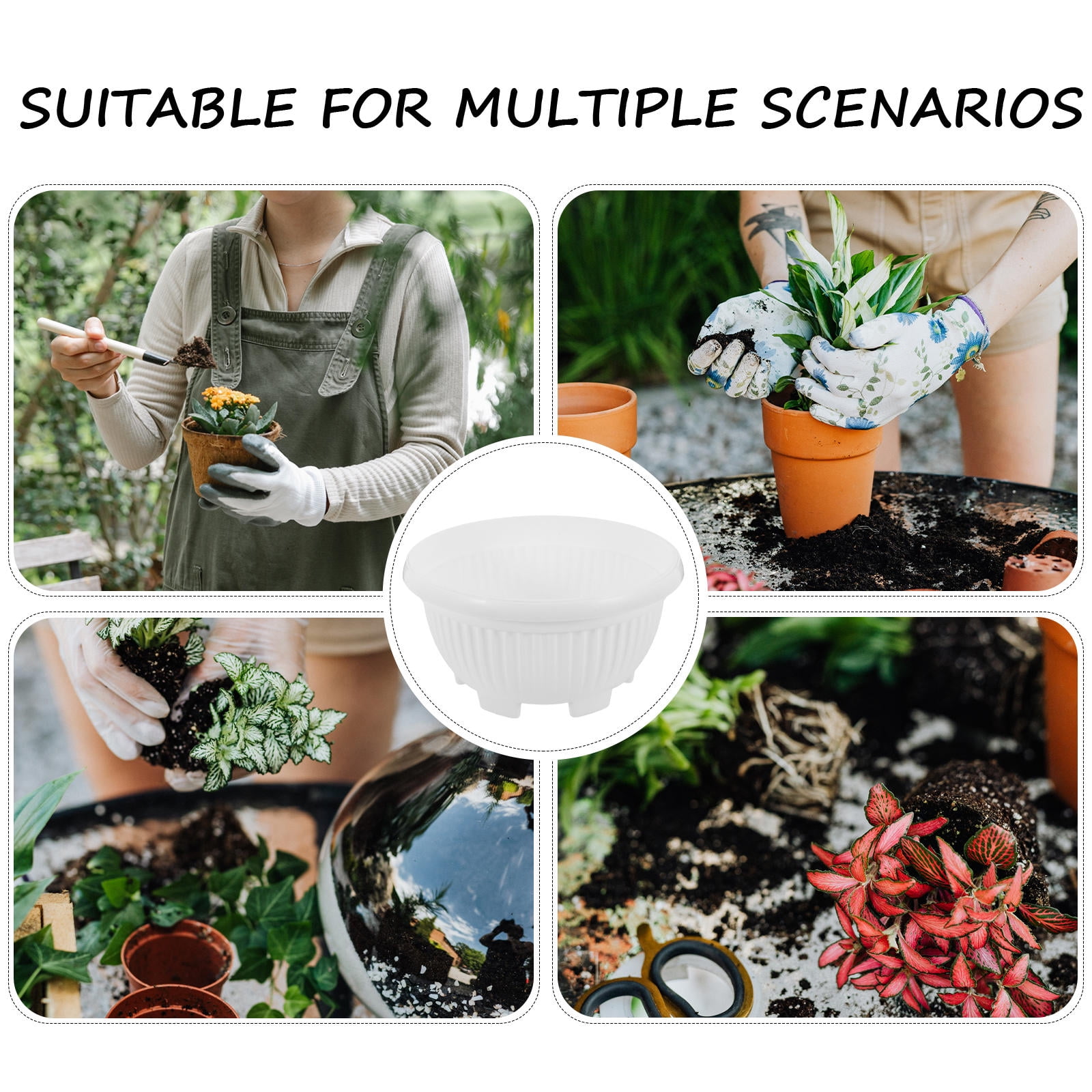 ETHZZLE Set of 6 White Plastic Flower Planter Pots, Lightweight and for Indoor and Outdoor Gardening Use