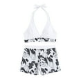 thumbnail image 3 of WREESH Womens Two Piece Swimsuit Halter Bikini Set Athletic Bathing Suits with Chest Pad Without Underwire Print Deep V High-Waisted Patchwork Swimming Trunks Split Swimsuit White, 3 of 7