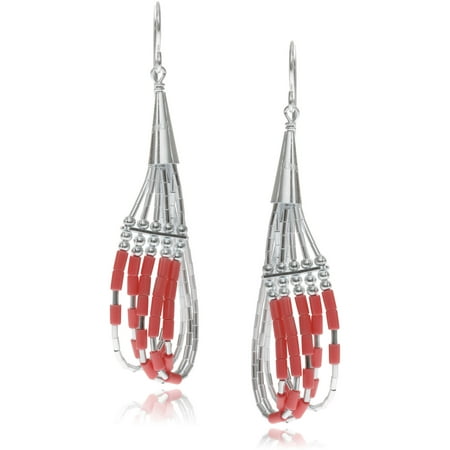 Brinley Co. Women's Sterling Silver Handmade Beaded Multi-Chain Dangle Earrings, Coral
