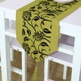 thumbnail image 2 of PiccoCasa Flower Blossom Flocked Damask Table Runner Home Decor, 76"X11", Green, 2 of 7