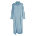 thumbnail image 4 of Manxivoo Long Sleeve Dress Women's Casual Button Down Cotton Linen Long Shirt Dress with Pockets Fairy Dress Blue1 S, 4 of 4