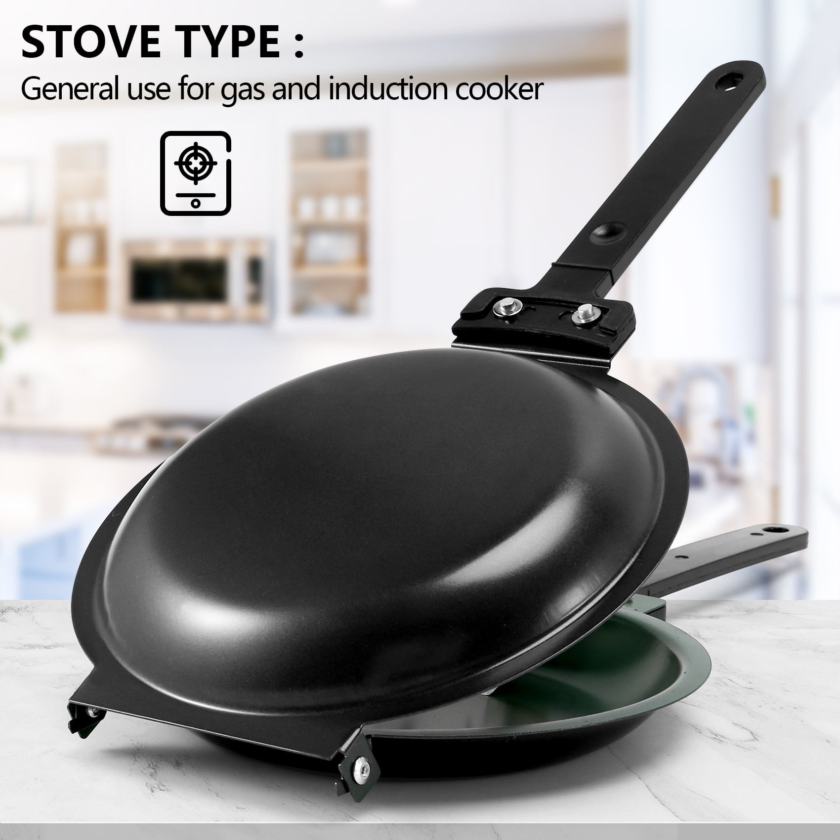 Frying Pan,Double Side Frying Pan Non-Stick Flip Folding Frying