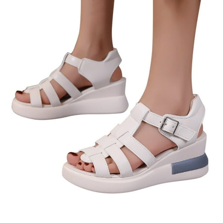 

Cathalem Pool Sandals Women Women’s Summer Platform Wedge Heel Sandals Comfortable Leather Sandals Toe Women s Wedge Sandals Wide Beige 7.5