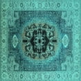 thumbnail image 1 of Ahgly Company Machine Washable Indoor Square Oriental Turquoise Blue Industrial Area Rugs, 6' Square, 1 of 4