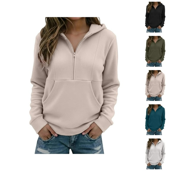 Half Zip Pullover Hoodie for Women 2025 Fall Winter Long Sleeve Casual Hooded Sweatshirt with Pockets