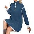 thumbnail image 5 of Long Sleeved Women Patchwork Quarter Zipper Loose Ruffle Sweatshirt Dress, 5 of 5