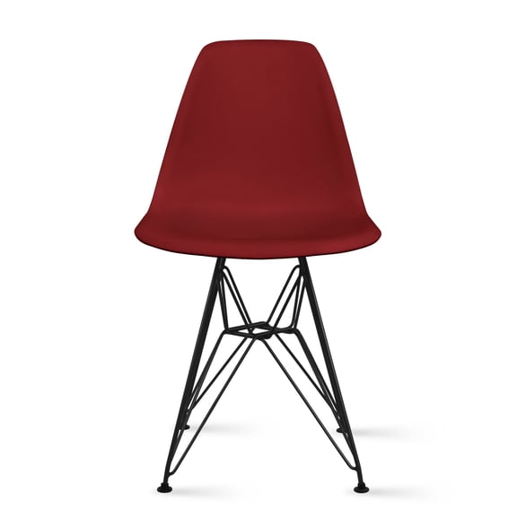2xhome Red Desk Chair Mid Century Modern Industrial Contemporary Plastic Molded Shell Assembled Chair Black Chrome Base, Set of 1, 1 piece