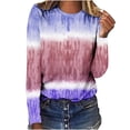 thumbnail image 1 of IROINID Économies Hauts à Manches Longues pour Femmes Détente Col Rond Haut Imprimé T-Shirt Blouse, Violet, 1 of 3