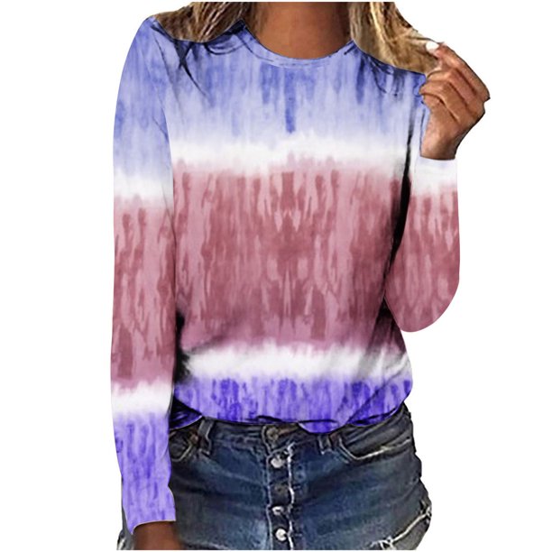 Blusa de camiseta estampada de manga larga con cuello redondo informal a la moda para mujer Pompotops FGAJ3390