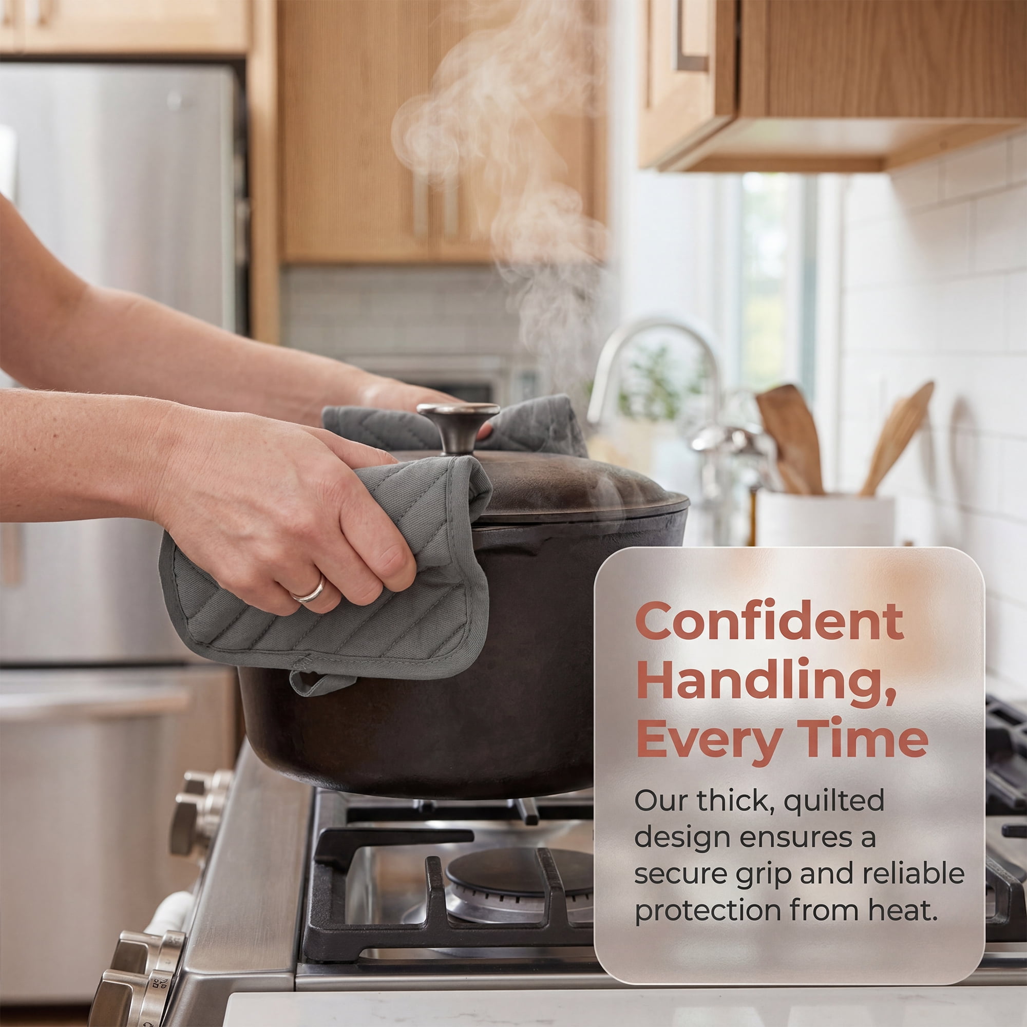 Unique Bargains 2 Pcs Pot Holders Heat Resistant Non Slip Hot Pads for Kitchen Gray 9.1"x7.1"