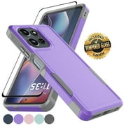 For Motorola Moto G 5G 2025 Case with Tempered Glass Screen Protector, Tekcoo Shockproof Heavy Duty Military Grade Drop Protection Dual Layer Rugged Phone Case Cover for Moto G 5G 2025 - Purple