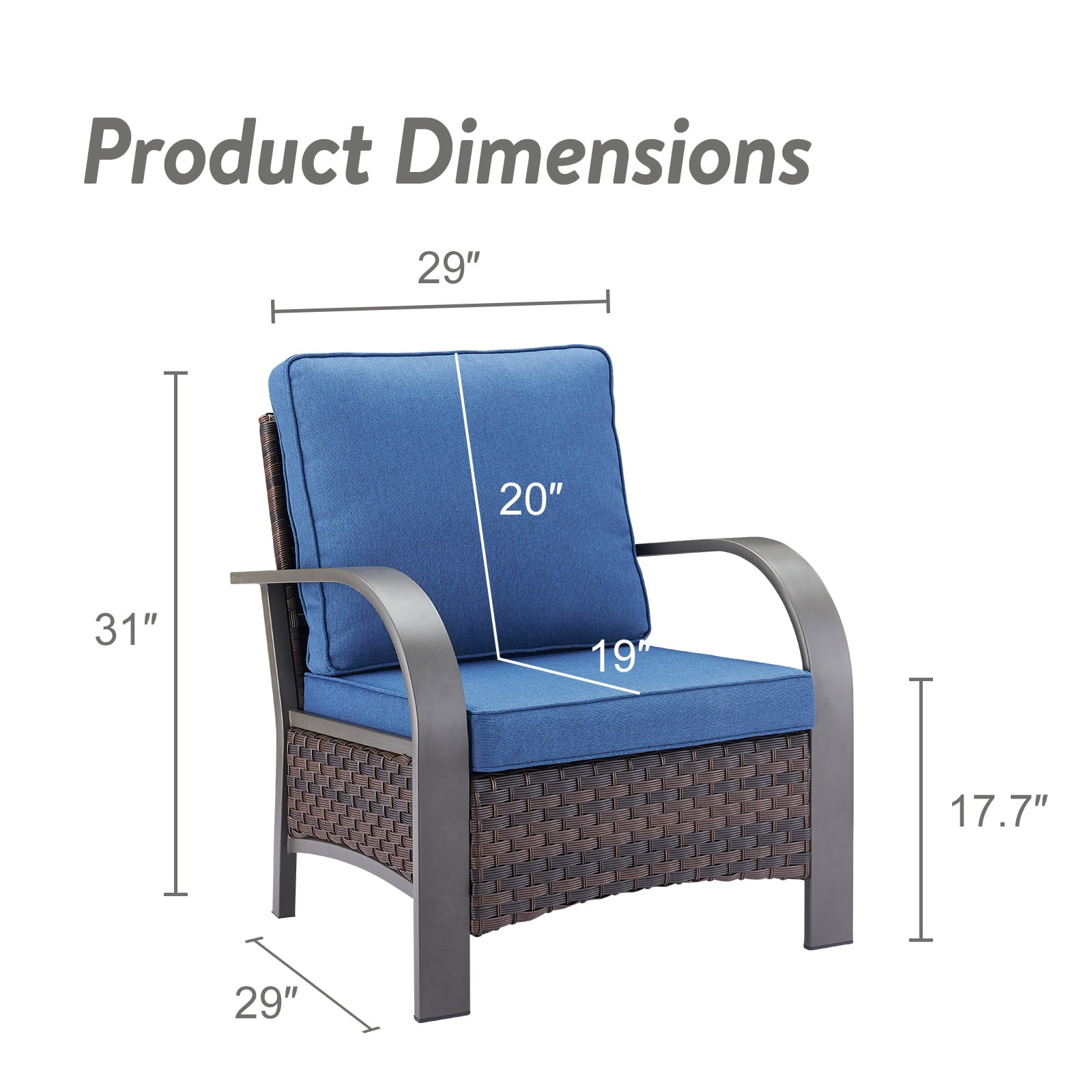 OPOHORO Patio Furniture Chairs Outdoor Wicker Chairs of 2, High Back Brown Rattan Wicker Chairs with Blue Cushions for Deck Porch Balcony Backyard Garden