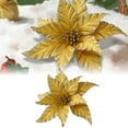 thumbnail image 2 of 9.8" Poinsettia Artificial Flowers Gold Christmas Flower Decorations with Clips and Stems, Glitter Christmas Tree Ornaments for Xmas New Year Wedding Party, 2 of 5