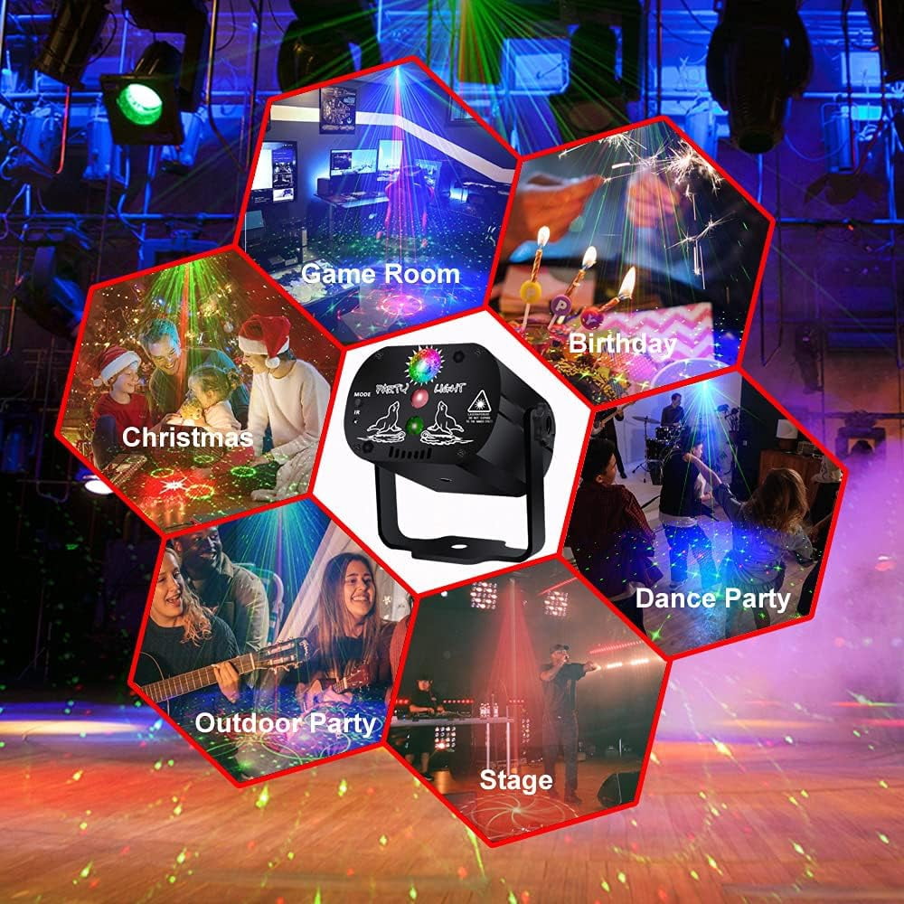 Party Lights Dj Disco Lights,Strobe Stage Light Sound Activated,Laser Llights Projector with Remote Control for Parties Bar Birthday Wedding Holiday Event Live Show (USB Power)