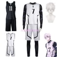 thumbnail image 2 of Disfraz de Nagi Seishiro de Anime Blue Lock, camiseta blanca y negra, mono de fútbol, ropa para fiesta de carnaval y Halloween, 2 of 5