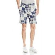 IZOD Men's Flat Front Madras Patchwork Short, Deep Indigo, 33W