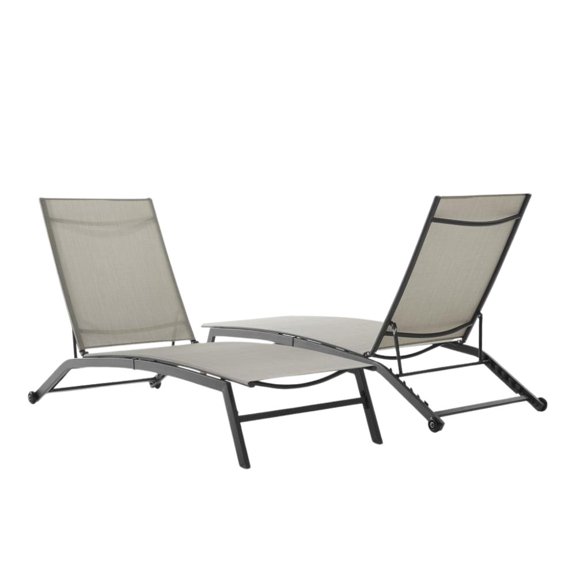 Outdoor Escape Black Steel Outdoor Lounge Chairs Set of 2 with Reclining Mesh and Wheels