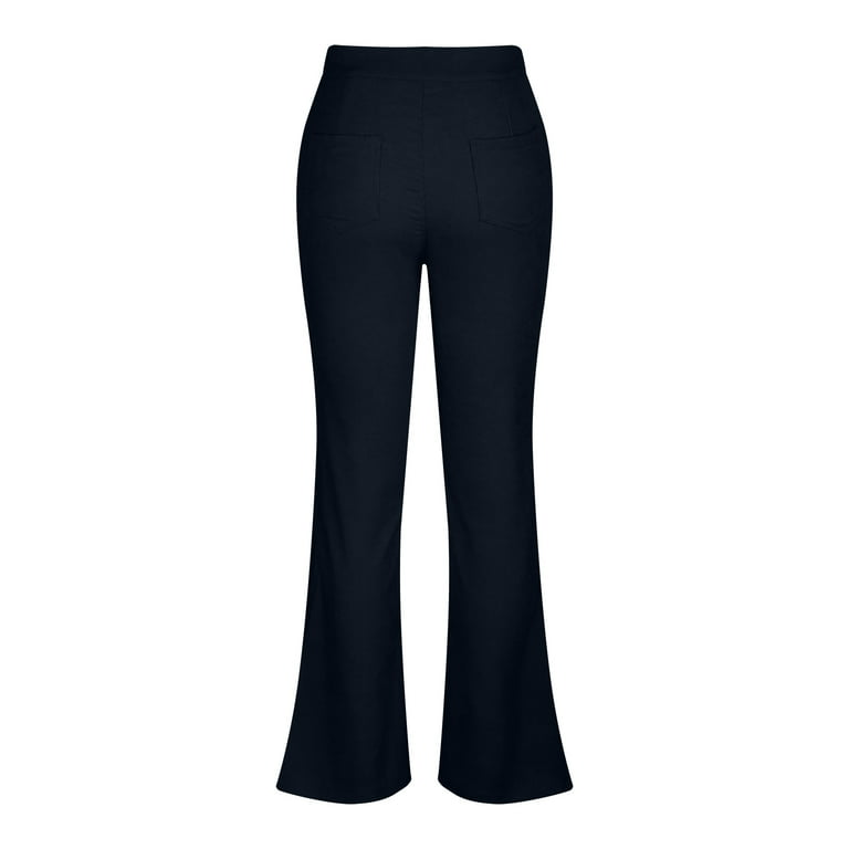 XFLWAM Women's High Waist Flare Pants Casual Wide Leg Bell Bottom Leggings  Solid Color Plus Size Long Trousers with Pockets Navy Blue S