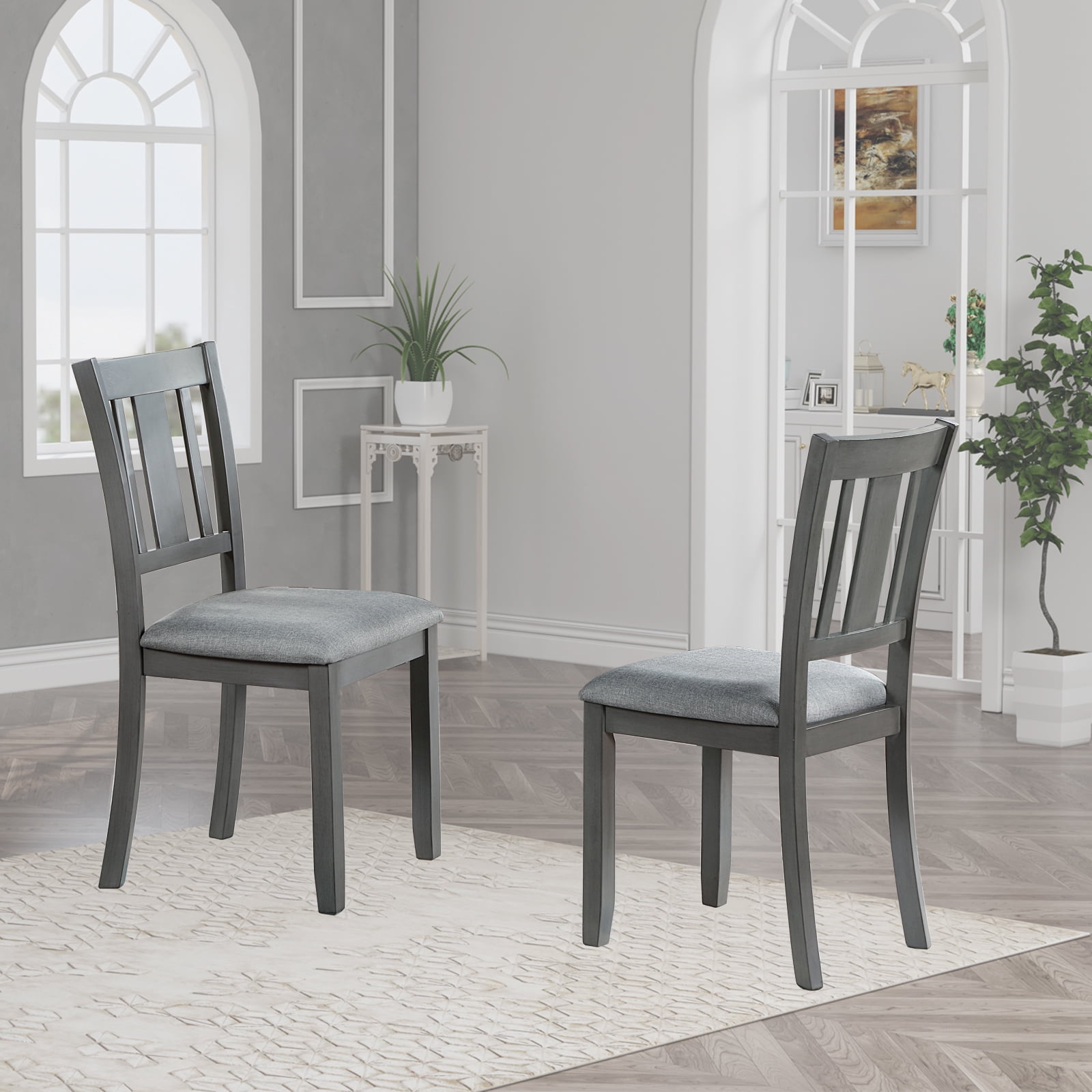 MAYEERTY Wooden Dining Chairs Set of 4, Kitchen Chair with Padded Seat, Upholstered Side Chair for Dining Room, Living Room, Gray