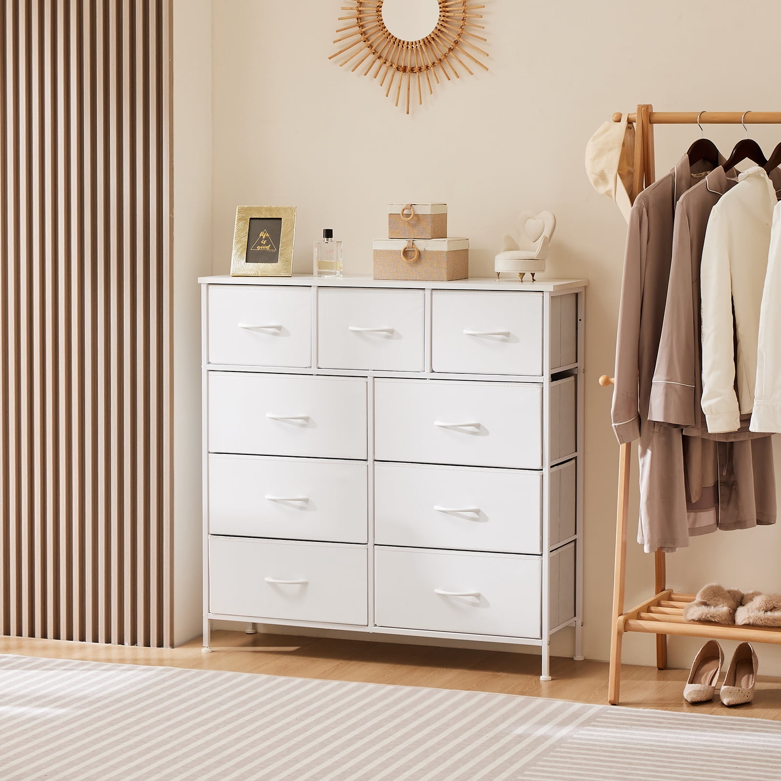 CONCETTA 9-Drawer Fabric Dresser Storage Chest for Bedroom, Closet, Storage Furniture for Adults, White