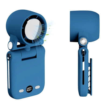 Ultra High RPM Portable Handheld Fan Rechargeable Clip-on Turbo Fan with LED Display and 100 Speeds Wind Adjustable Angle Multifunctional Mini Fan for Waist Table Neck(Blue)