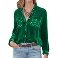thumbnail image 2 of Purcolt Velvet Tops for Women Sequin Womens Sparkly Shirts Blouses Button Down Long Sleeve Top Festival Luxury Outfits, 2 of 9