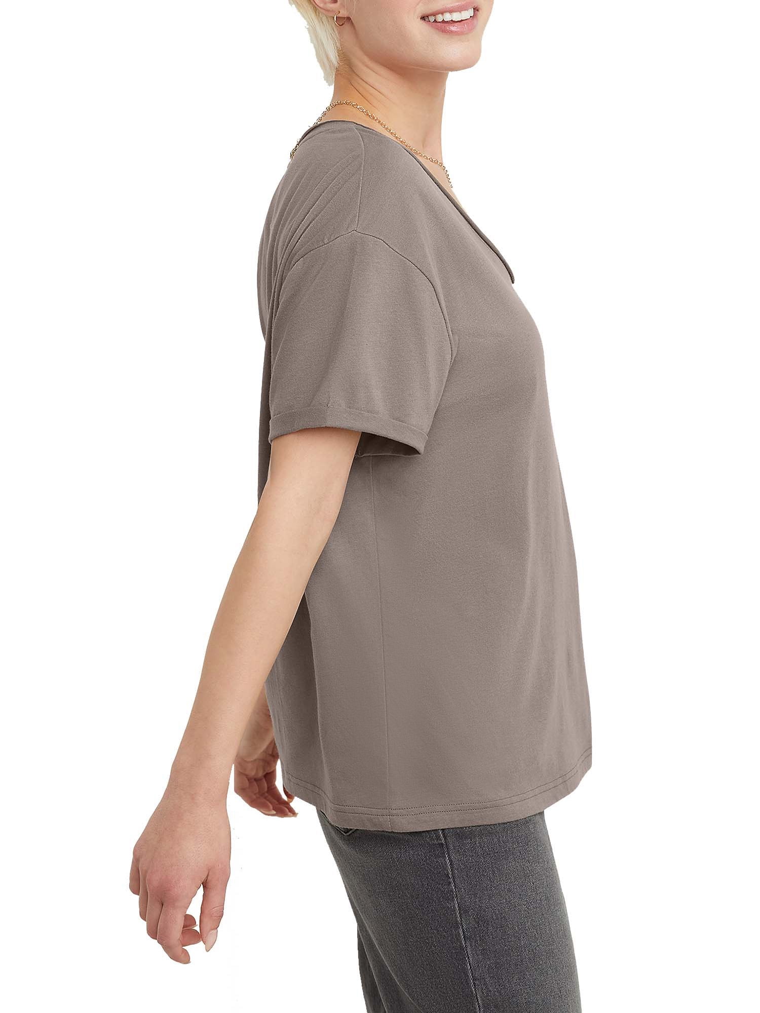 Hanes Women’s Originals V-Neck Short Sleeve T-Shirt – 100% Cotton Raw Edge Tee | Lightweight & Double-Stitched