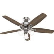 Hunter 52 inch Indoor Ceiling Fan with LED Lights - Ceiling Fan with Pull Chain, For Bedroom or Living Room, Standard Mount, No Remote, 5 Blades, Includes Bulbs - Builder 52729, Brushed Nickel