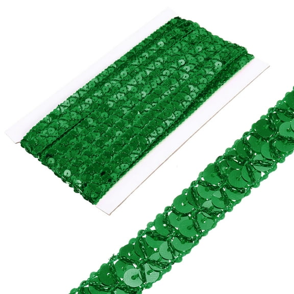Uxcell 0.6 Inch x 7 Yards Sequins Trim Flat Sequin Paillette Ribbon Strip for Crafts, DIY Sewing Costume Green