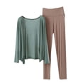 thumbnail image 2 of AUNVITO Women's Modal Pajama Set Long Sleeve Lounge Pants Open Front Casual Comfortable Loungewear, 2 of 5