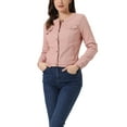 thumbnail image 4 of CHAQUETA DE DENIM CORTA SIN CUELLO DE MANGA LARGA PARA MUJERES INSPIRE CHIC S ROSA POLVO, 4 of 6