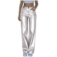 thumbnail image 4 of CQONEPT Women Faux Leather Pants Straight Leg Casual with Pockets Skinny Fashion Streetwear Trousers White L, 4 of 7