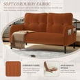 thumbnail image 3 of Sofa for Living Room, Corduroy Sofa, Double Seater Sofa with Side Pockets and Ergonomic Support, High Density Foam, Modern Monochrome Design, Orange Corduroy Fabric, 3 of 8