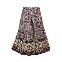 Mogul Womens Ethnic Long Skirt Floral Print Cotton Blend Grey Red A-line Flirty Boho Chic Gypsy Skirts