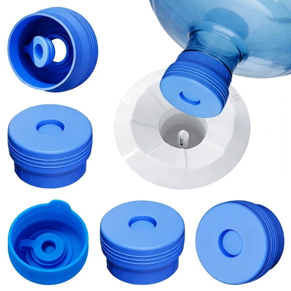 5Pcs Reusable Silicone Water Jug Caps, 3 & 5 Gallon, Non Spill Bottle Caps for 55mm Bottle Water Dispenser Caps