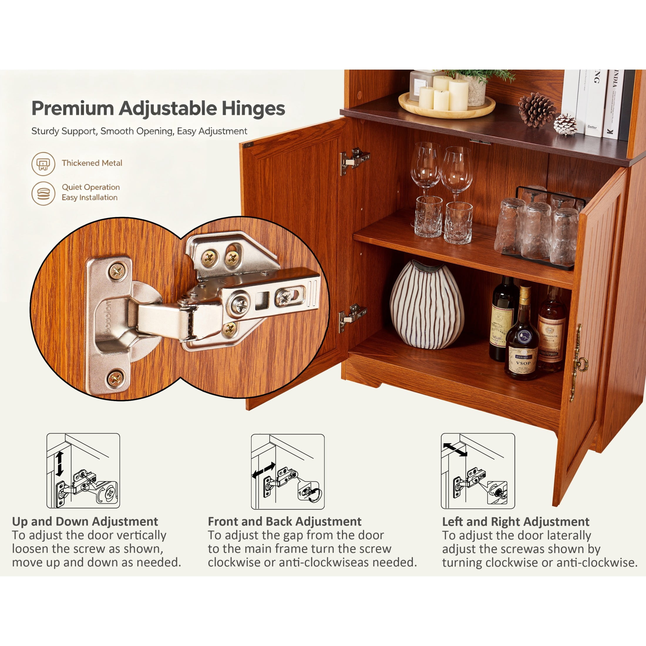 GDF Studio Calis 70.86" Tall Freestanding Storage Cabinet with Doors, Adjustable Shelves Display Cabinet, Dark Oak