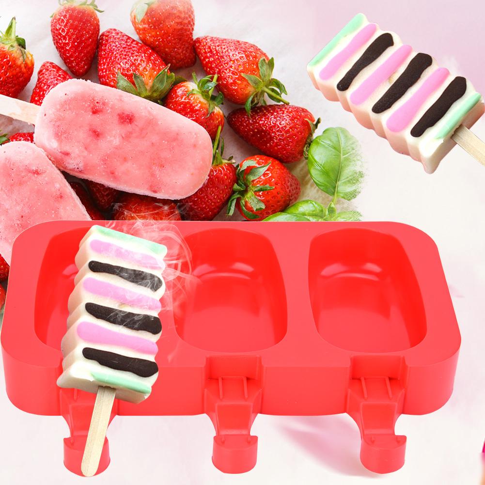 OTVIAP Silicone Ice Pop Mold, 3 Cavities Ice Pop Mold,Silicone Molds with Lid Ice Cream Bar Mold